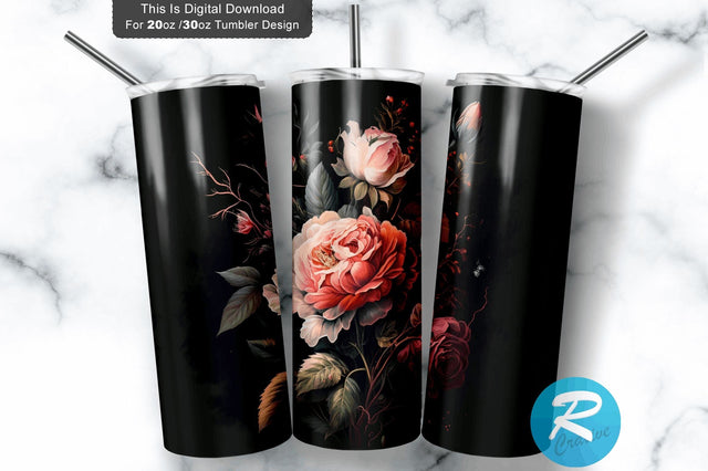 Floral Rose Bright Flower 20 oz / 30 oz Tumbler PNG Sublimation Regulrcrative 