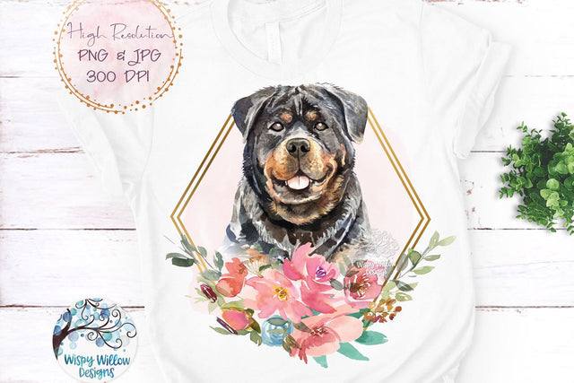 Floral Rottweiler Dog Sublimation Png Sublimation Wispy Willow Designs 