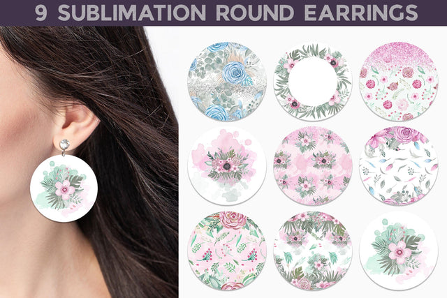 Floral Round Earrings Bundle | Flowers Round Earrings Sublimation WatercolorColorDream 