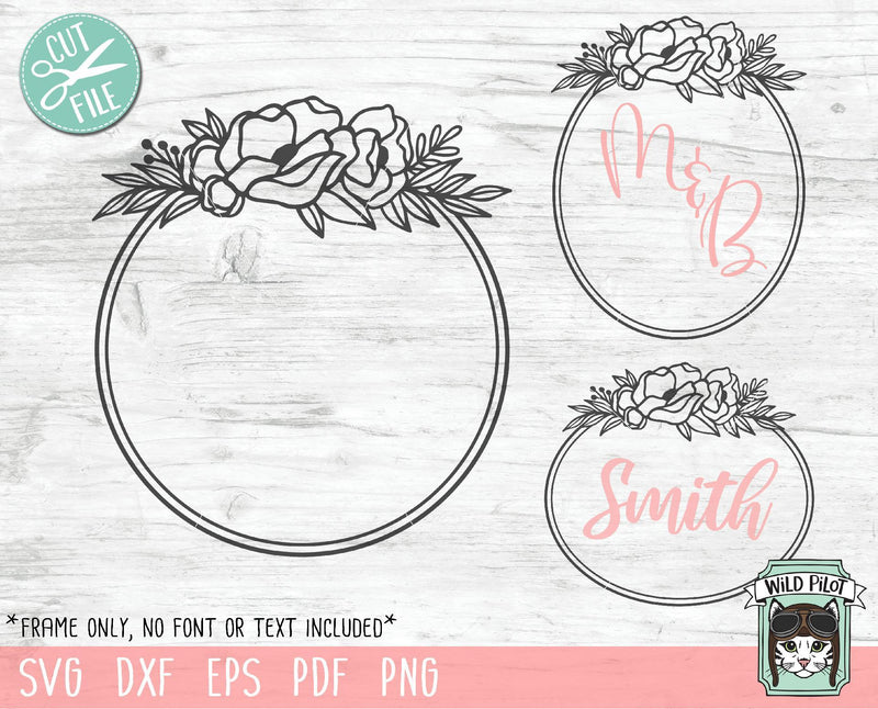 Floral Round Monogram Frames SVG Cut File - So Fontsy