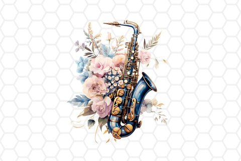 Floral Saxophone Sublimation Cliparts | Pretty instruments Sublimation DreanArtDesign 