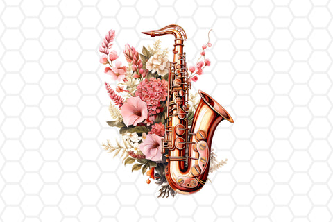 Floral Saxophone Sublimation Cliparts | Pretty instruments Sublimation DreanArtDesign 