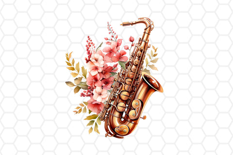 Floral Saxophone Sublimation Cliparts | Pretty instruments Sublimation DreanArtDesign 