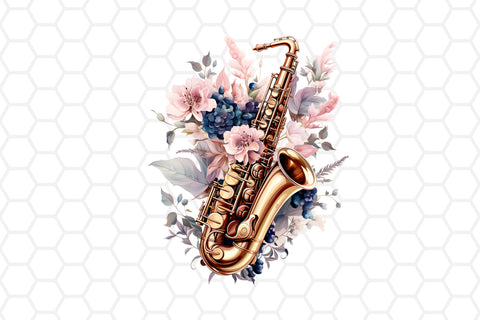 Floral Saxophone Sublimation Cliparts | Pretty instruments Sublimation DreanArtDesign 
