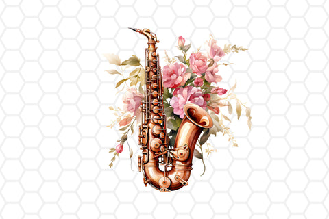 Floral Saxophone Sublimation Cliparts | Pretty instruments Sublimation DreanArtDesign 
