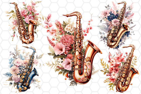 Floral Saxophone Sublimation Cliparts | Pretty instruments Sublimation DreanArtDesign 