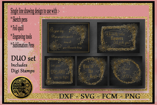 Floral Scribble Frames - Single line for Foil Quill | Digi Stamp | Sentiments Sketch DESIGN DrawnTogether with love 
