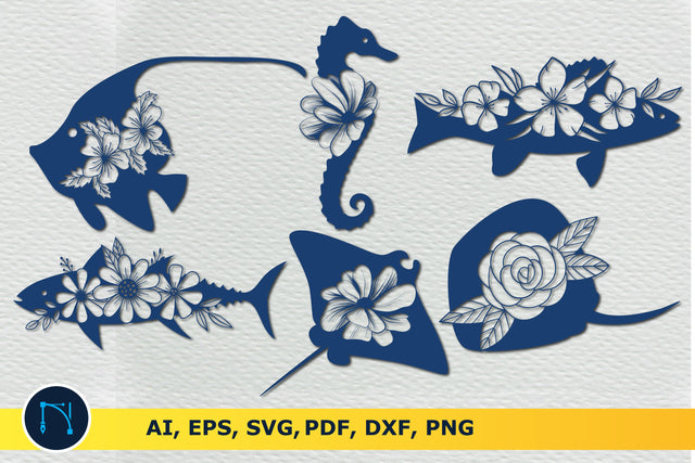 floral sea fish Silhouettes SVG bundle SVG MD JOYNAL ABDIN 