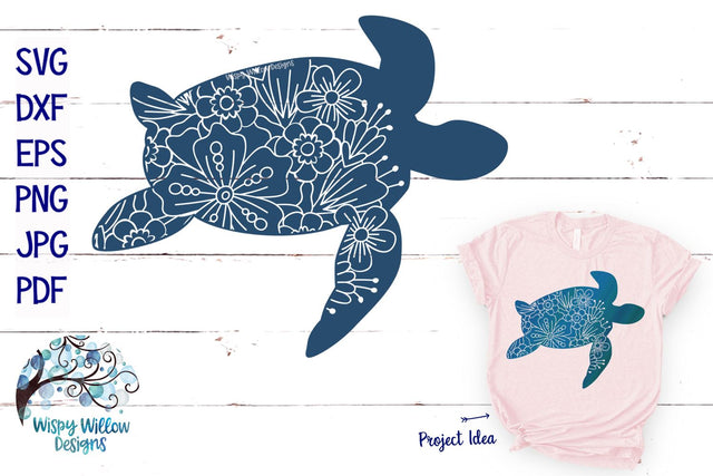 Floral Sea Turtle SVG SVG Wispy Willow Designs 
