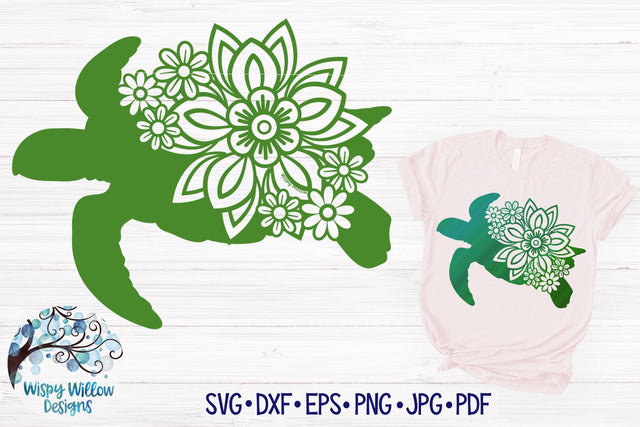 Floral Sea Turtle SVG SVG Wispy Willow Designs 