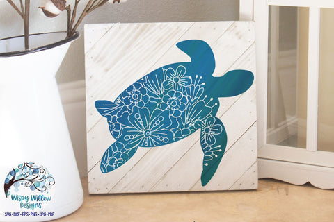 Floral Sea Turtle SVG SVG Wispy Willow Designs 