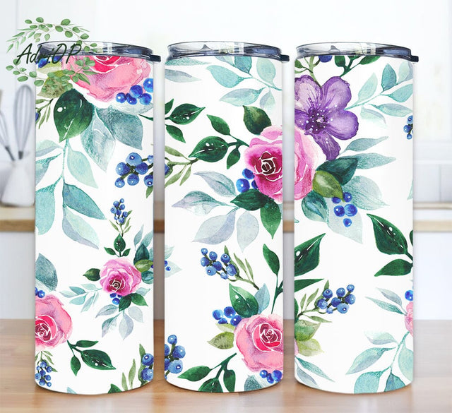 Floral Seamless 20oz Skinny Tumbler Png, Floral Tumbler Wrap, Boho Rustic Flowers Tumbler Png, Seamless Design, Vintage Floral Seamless Tumbler Sublimation AdriOP 