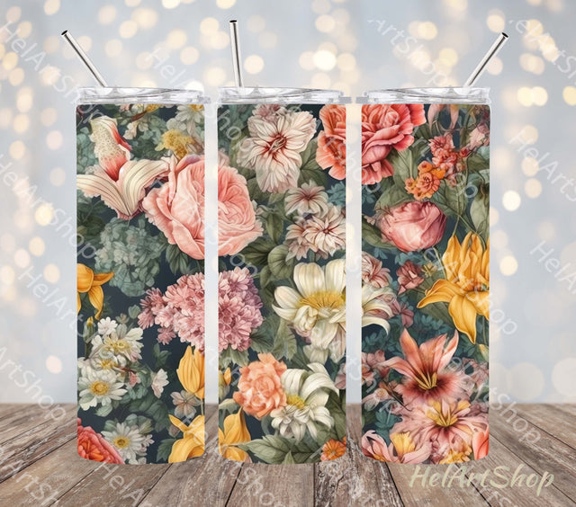 Floral Seamless Tumbler PNG Sublimation, Skinny Tumbler PNG Sublimation _HelArtShop_ 