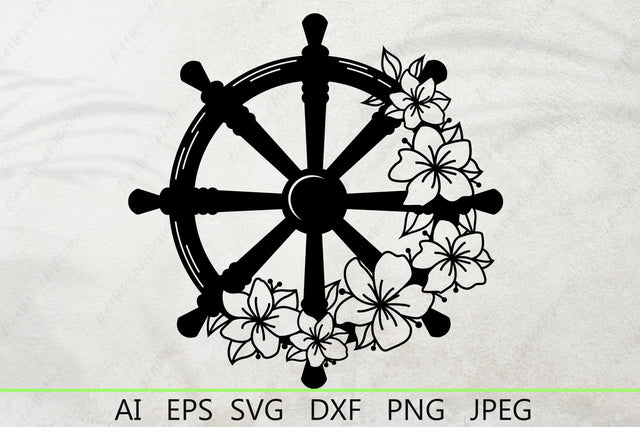 Floral ship wheel svg cut file, Ship wheel flowers monogram, Nautical dxf SVG AnastasiyaArtDesign 