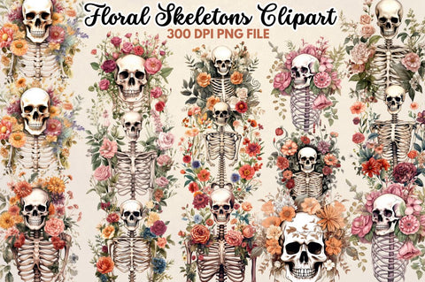 Floral Skeletons Sublimation clipart bundle Sublimation Regulrcrative 