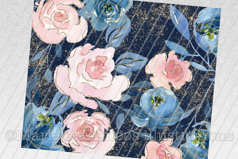 Floral Skinny Tumbler | Blush Pink and Navy Background Sublimation Marlene Campos 