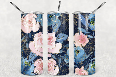 Floral Skinny Tumbler | Blush Pink and Navy Background Sublimation Marlene Campos 