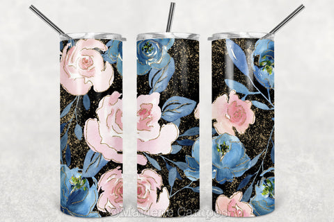 Floral Skinny Tumbler | Blush Pink and Navy | Black BG Sublimation Marlene Campos 