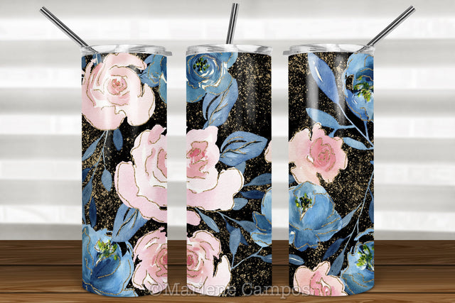Floral Skinny Tumbler | Blush Pink and Navy | Black BG Sublimation Marlene Campos 