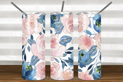 Floral Skinny Tumbler | Blush Pink and Navy Blue Design Sublimation Marlene Campos 