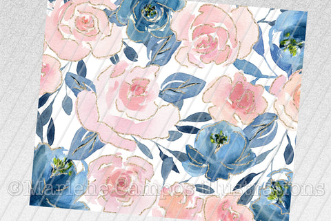 Floral Skinny Tumbler | Blush Pink and Navy Blue Design Sublimation Marlene Campos 