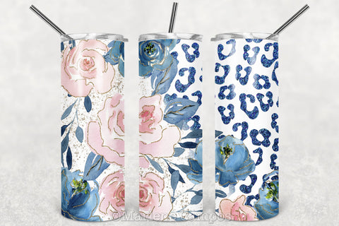 Floral Skinny Tumbler | Blush Pink and Navy | Blue Leopard Sublimation Marlene Campos 
