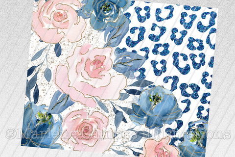 Floral Skinny Tumbler | Blush Pink and Navy | Blue Leopard Sublimation Marlene Campos 