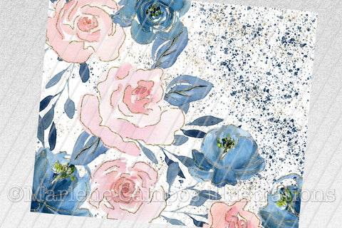 Floral Skinny Tumbler | Blush Pink and Navy | Blue Splatter Sublimation Marlene Campos 