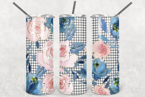 Floral Skinny Tumbler | Blush Pink and Navy | Gingham BG Sublimation Marlene Campos 