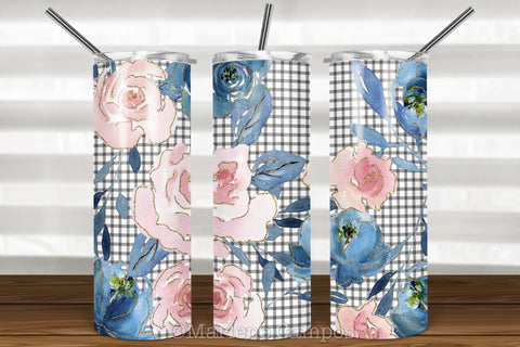 Floral Skinny Tumbler | Blush Pink and Navy | Gingham BG Sublimation Marlene Campos 