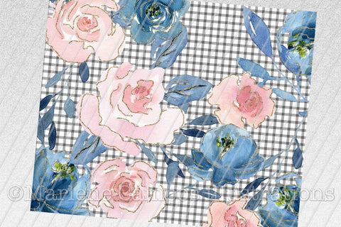 Floral Skinny Tumbler | Blush Pink and Navy | Gingham BG Sublimation Marlene Campos 