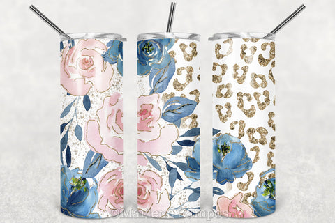 Floral Skinny Tumbler | Blush Pink and Navy | Gold Leopard Sublimation Marlene Campos 