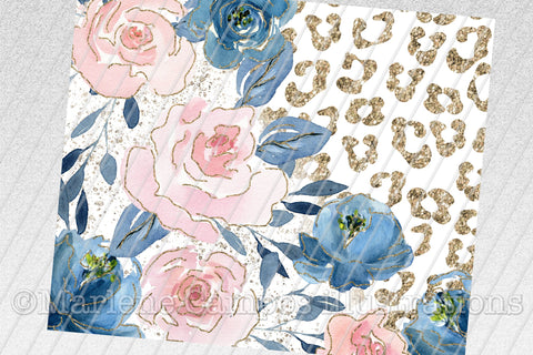 Floral Skinny Tumbler | Blush Pink and Navy | Gold Leopard Sublimation Marlene Campos 