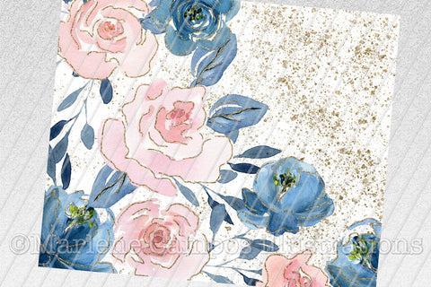 Floral Skinny Tumbler | Blush Pink and Navy | Gold Splatter Sublimation Marlene Campos 