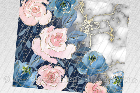 Floral Skinny Tumbler | Blush Pink and Navy | Marble, Navy Blue BG Sublimation Marlene Campos 