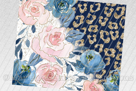 Floral Skinny Tumbler | Blush Pink and Navy | Navy Blue BG | Gold Leopard Sublimation Marlene Campos 