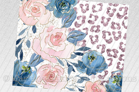 Floral Skinny Tumbler | Blush Pink and Navy | Pink Leopard Sublimation Marlene Campos 