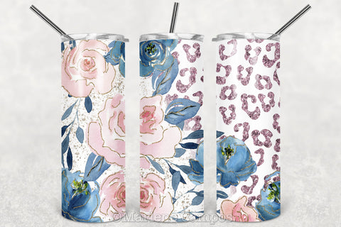 Floral Skinny Tumbler | Blush Pink and Navy | Pink Leopard Sublimation Marlene Campos 