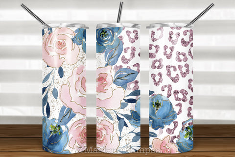 Floral Skinny Tumbler | Blush Pink and Navy | Pink Leopard Sublimation Marlene Campos 