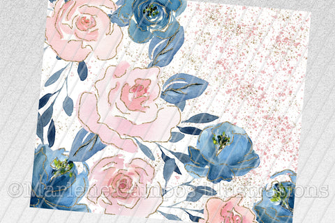 Floral Skinny Tumbler | Blush Pink and Navy | Pink Splatter Sublimation Marlene Campos 