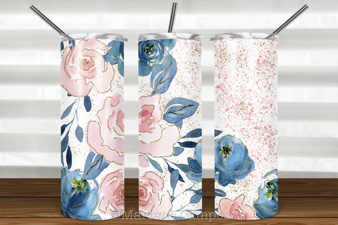 Floral Skinny Tumbler | Blush Pink and Navy | Pink Splatter Sublimation Marlene Campos 