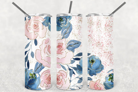 Floral Skinny Tumbler | Blush Pink and Navy | Pink Splatter Sublimation Marlene Campos 