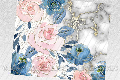 Floral Skinny Tumbler | Blush Pink and Navy | White Marble Sublimation Marlene Campos 