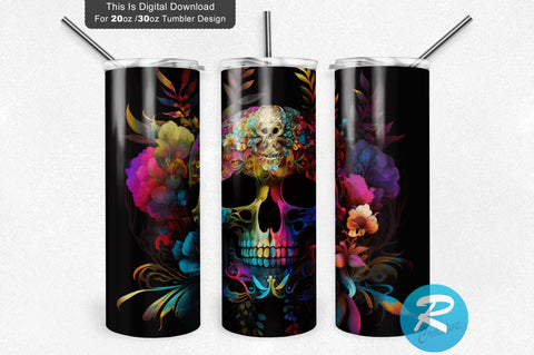 Floral skull 20 oz / 30 oz Tumbler PNG Sublimation Regulrcrative 