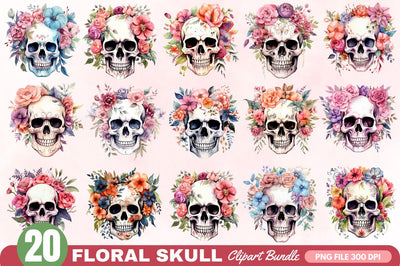 floral skull Clipart Bundle Sublimation Regulrcrative 