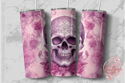 Floral Skull Halloween tumbler wrap Sublimation Luvleigh Digitals 