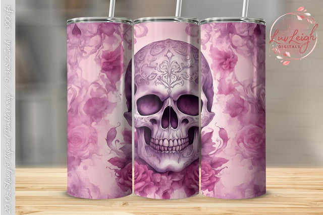 Floral Skull Halloween tumbler wrap Sublimation Luvleigh Digitals 