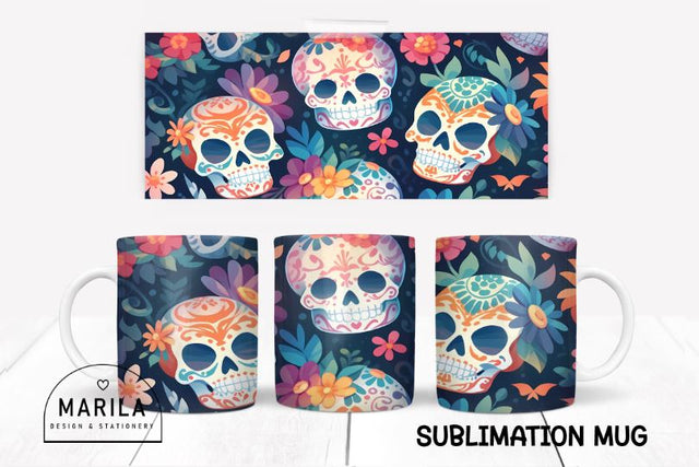 Floral Skull Mug Design / Floral Sugarskull Mug #1 Sublimation Marilakits 