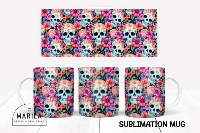 Floral Skull Mug Design / Floral Sugarskull Mug #2 Sublimation Marilakits 