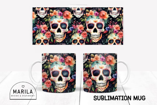 Floral Skull Mug Design / Floral Sugarskull Mug #3 Sublimation Marilakits 